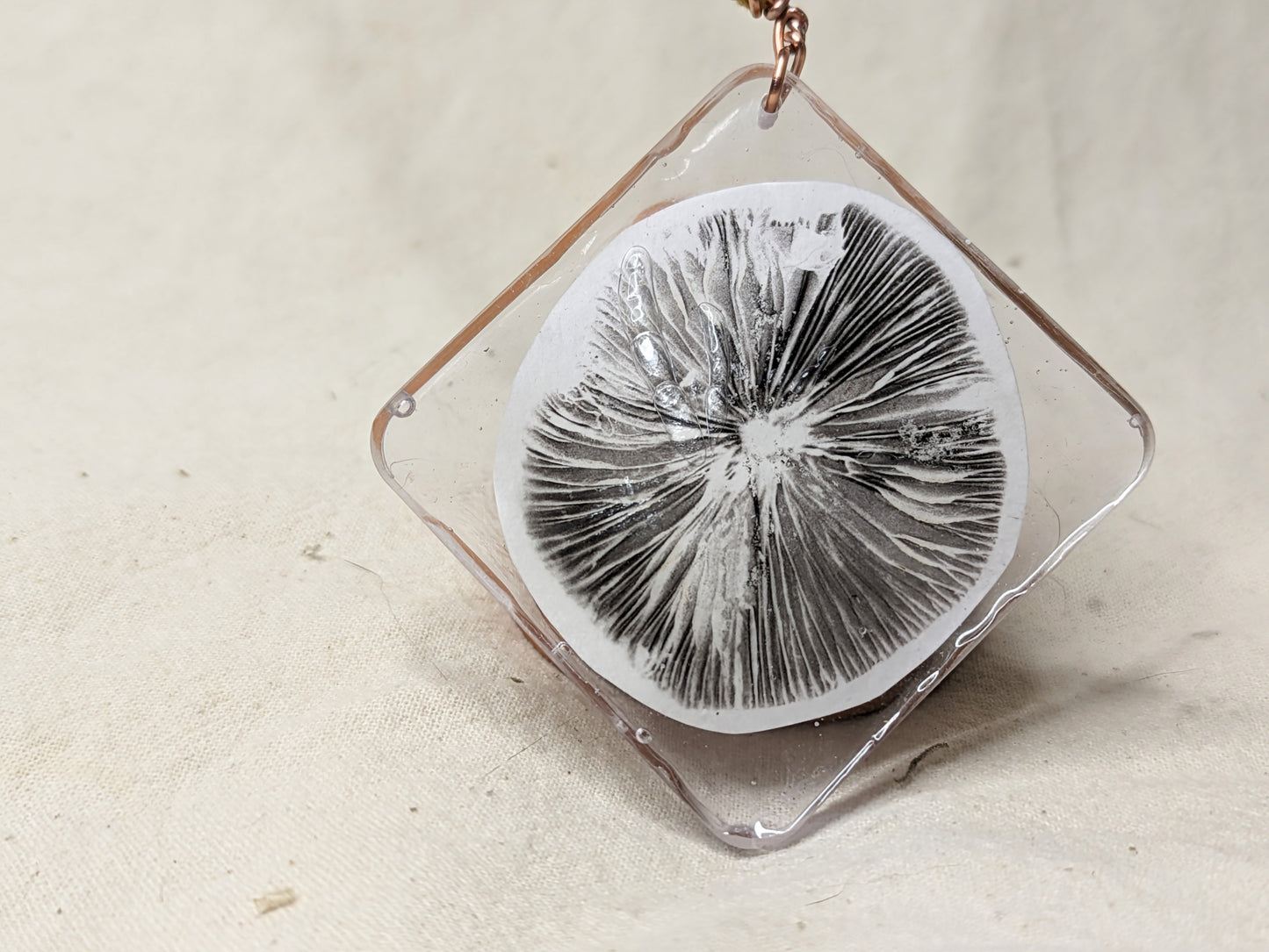 Mushroom Spore Print in Resin - handmade necklace