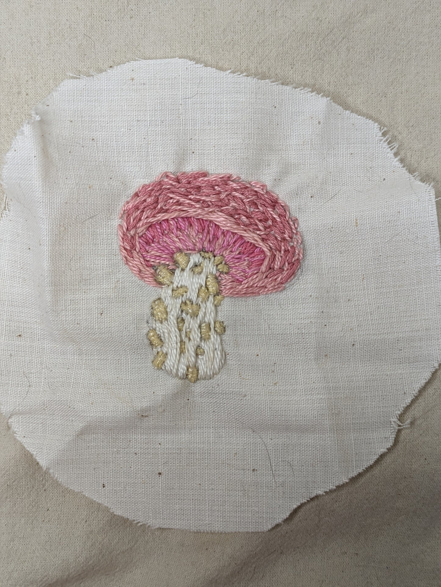 Mushroom Appliques, wide variety - original designs - hand embroidered | chanterelle, veiled, stinkhorn, pink, turkey tail, lion's mane, chicken of the woods, cup, webbed