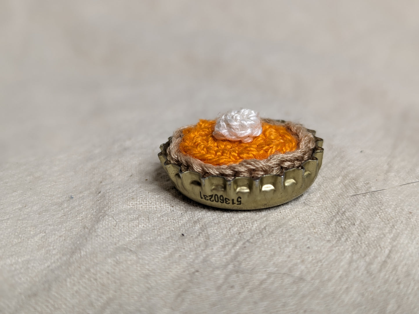 Bottle Cap Pie knick knack - Crocheted by hand