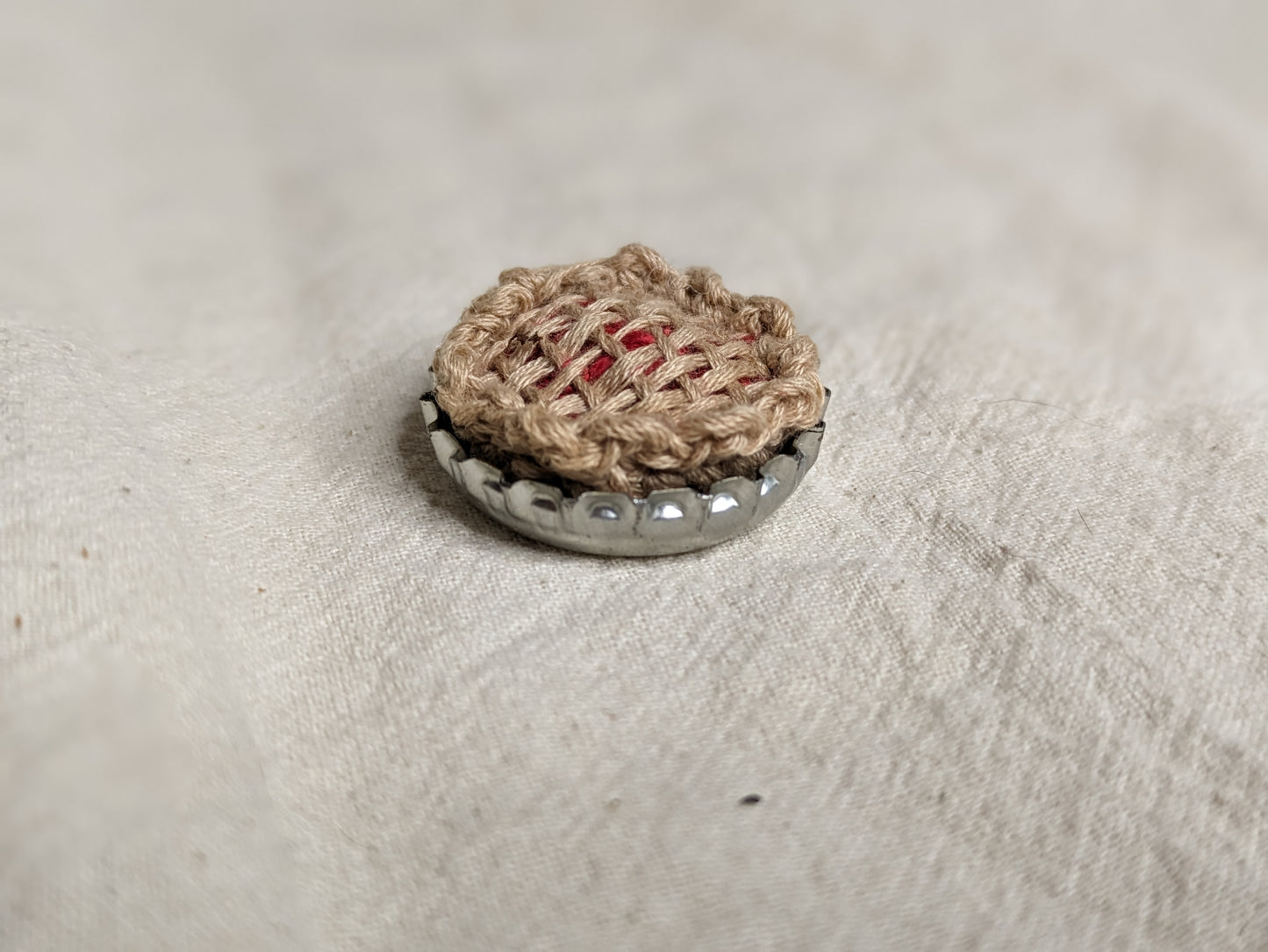 Bottle Cap Pie knick knack - Crocheted by hand