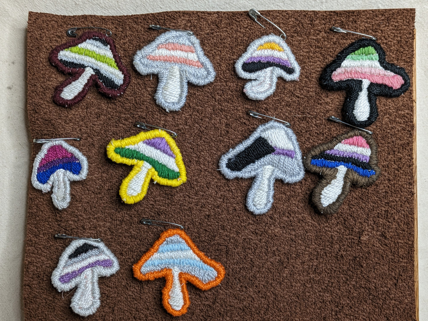 Pride Flag Mushroom Patch - Iron or Sew On - Hand Embroidered - Any Flag